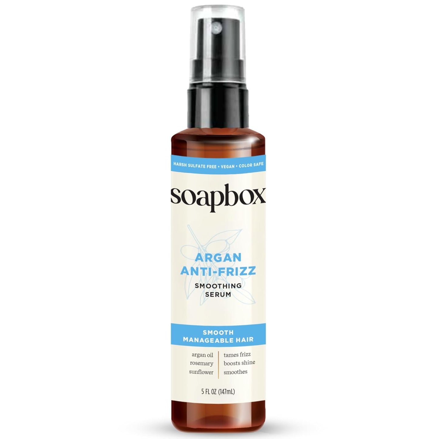 Soapbox Smoothing Argan Oil Serum, Controls Frizz & Adds Shine - Lightweight Anti Frizz Hair Serum with Shea Butter - Clean Ingredients Free of Harsh Chemicals, Sulfates, Parabens & Silicones - 5oz