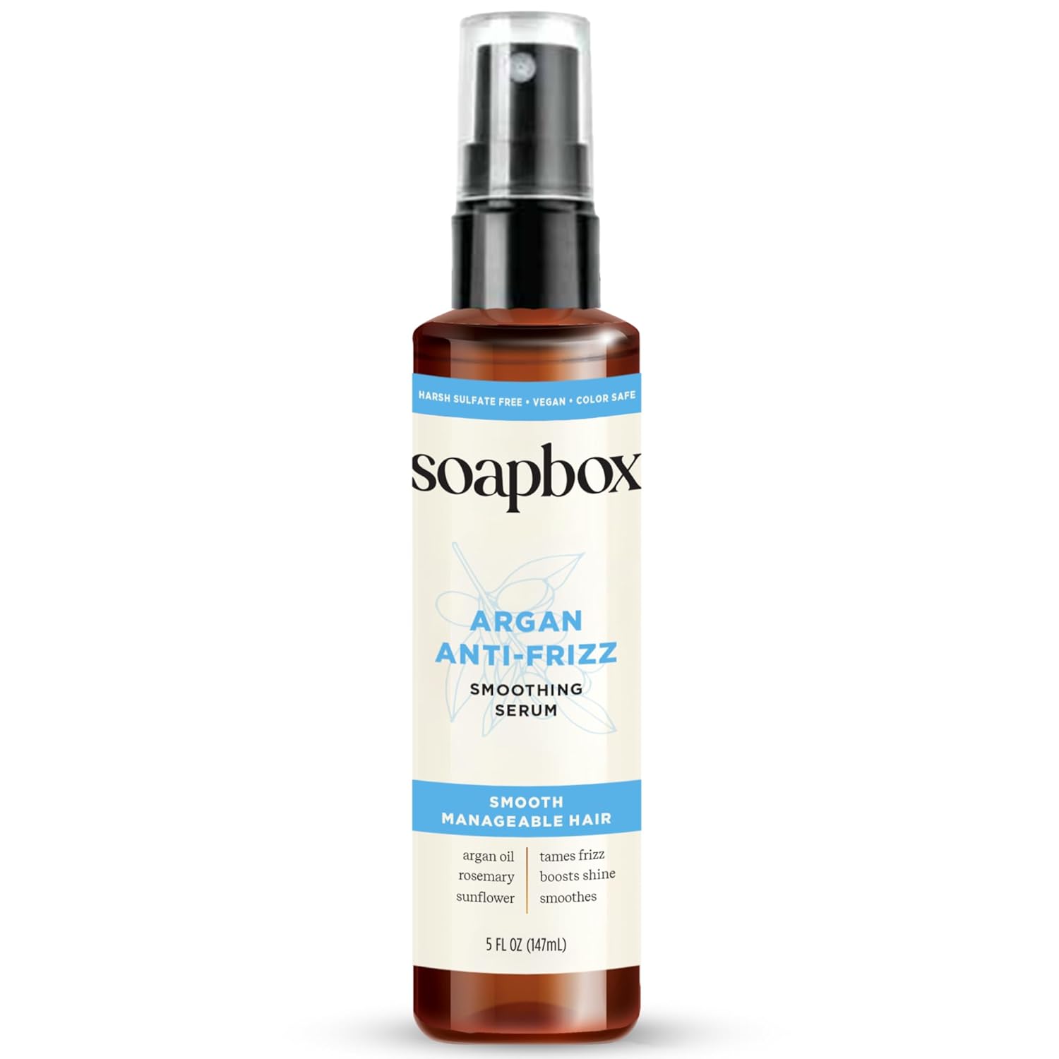 Soapbox Smoothing Argan Oil Serum, Controls Frizz & Adds Shine - Lightweight Anti Frizz Hair Serum with Shea Butter - Clean Ingredients Free of Harsh Chemicals, Sulfates, Parabens & Silicones - 5oz