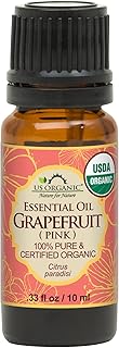 US Organic Grapefruit Pink Essential Oil, USDA Certified Organic, Cold Pressed, 100% Pure, for Face, Hair, Skin, Aromatherapy, and More (10 ml)