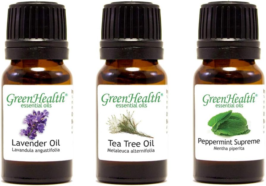 GreenHealth Top 3 100% Pure Essential Oil Basic Set 10ml (Lavender, Tea Tree, Peppermint Supreme) 10ml Each