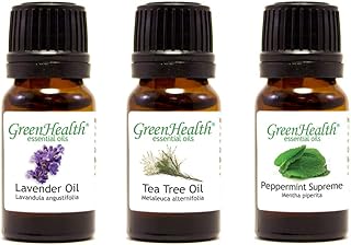 GreenHealth Top 3 100% Pure Essential Oil Basic Set 10ml (Lavender, Tea Tree, Peppermint Supreme) 10ml Each
