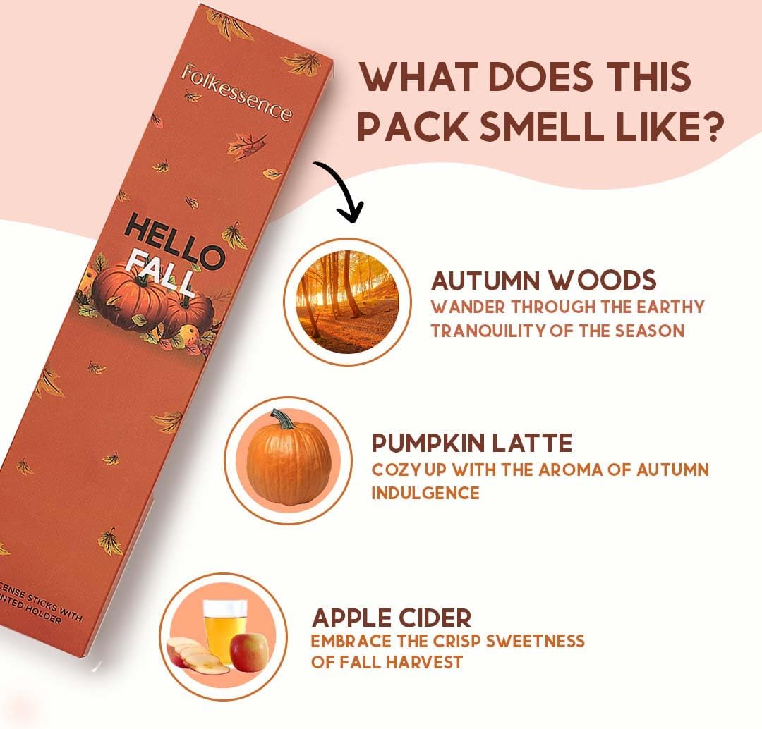 Folkulture Incense Stick Gift | Set of 3 Pumpkin Spice Organic Incense Sticks | Non-Toxic Xmas Decor for Indoor Decorations, Gift | Inscents-Sticks for Women