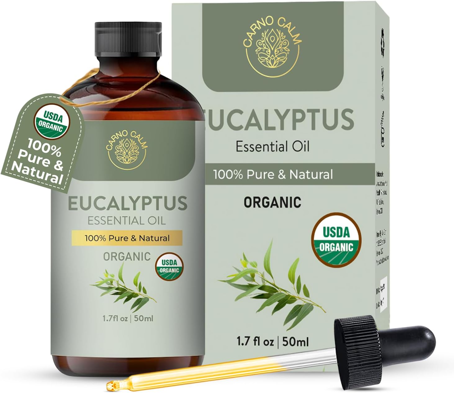 Eucalyptus Essential Oil | USDA Certified Organic Eucalyptus Oil | Ideal for Aromatherapy Skin and Hair | for Diffuser & DIY Uses | 1.7 fl. Oz