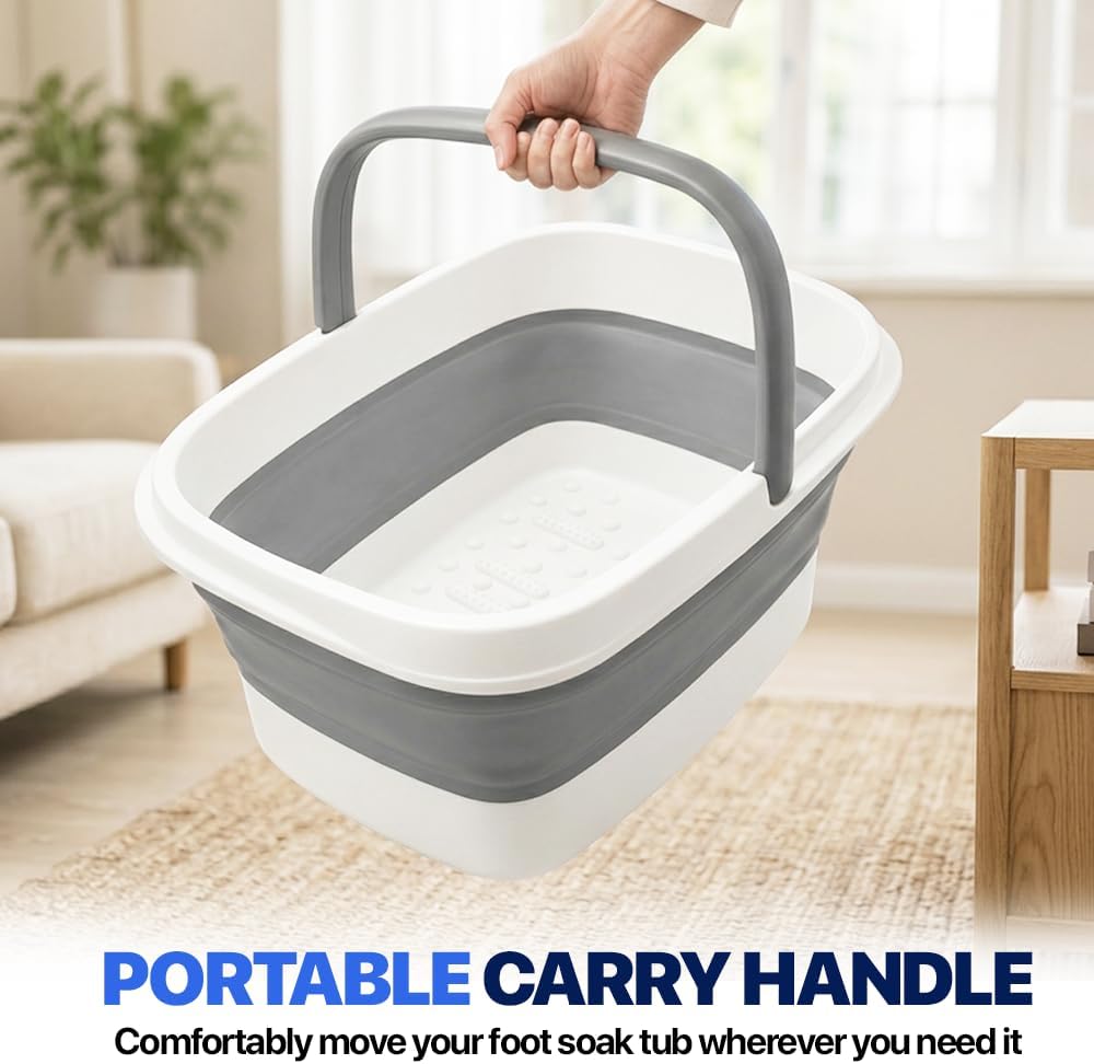 AllSett Health Collapsible Foot Bath – Advance Feet Soaking Tub with Portable Design and Handle – Foldable Pedicure Foot Spa Basin – Compact and Lightweight Soak Tub with Acupressure Points, White