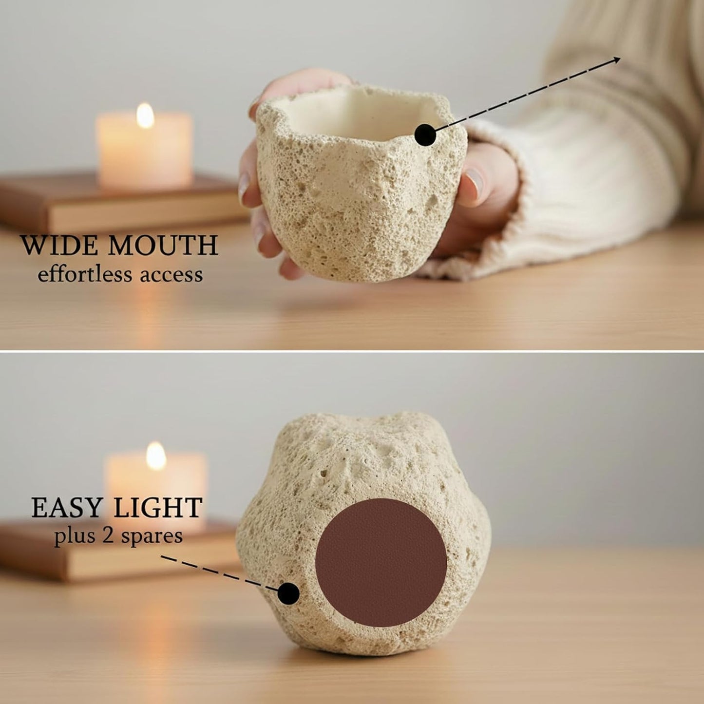 Modern Concrete Match Holder with Striker — Includes Three Striker Pads, a Decorative Match jar for Candles & Fireplace, Perfect for Matches in a jar with Striker Home Décor (Matches Not Included)