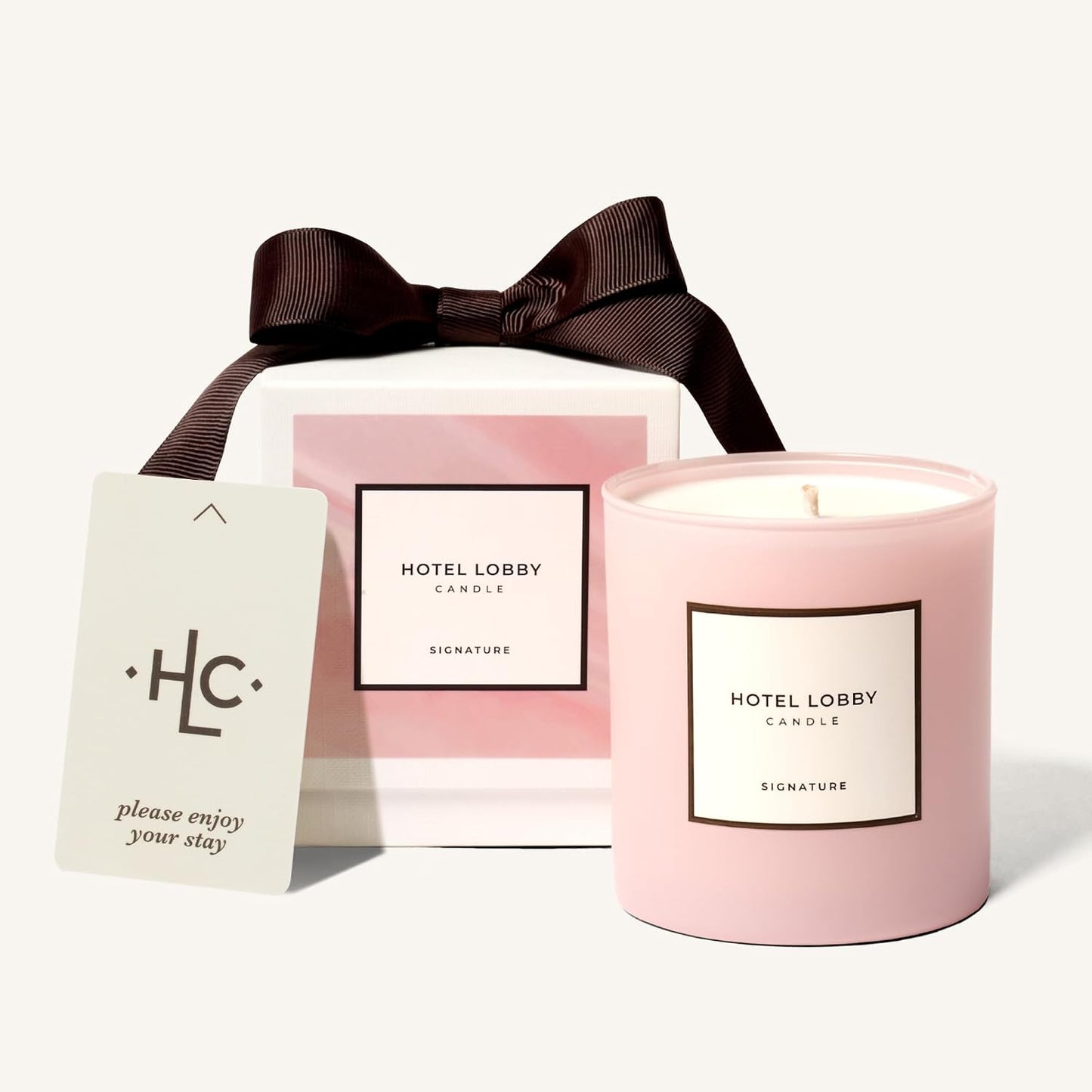 Hotel Lobby Signature Candle – Luxury Hand-Poured 9.75oz Soy Wax with Amber, Cedar, and Musk – Infused with Essential Oils, 65-Hour Burn Time, Reusable Vessel, Clean Burn