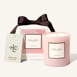Hotel Lobby Signature Candle – Luxury Hand-Poured 9.75oz Soy Wax with Amber, Cedar, and Musk – Infused with Essential Oils, 65-Hour Burn Time, Reusable Vessel, Clean Burn