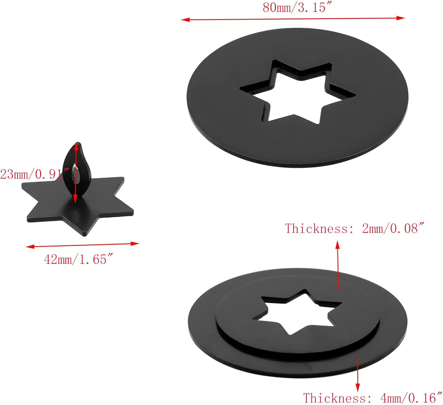 2pcs Black Candle Jar Topper Stainless Steel Star Candle Covers Prevent Touch 3.15" Round Scented Lid for Spa Meditation Yoga (Star)