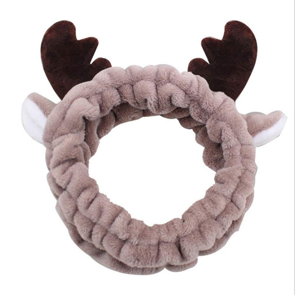 Elk Women's Spa Facial Makeup Headband - Bear Face Mask for Birthdays, Valentines, Christmas - Fleece Headwear for Women & Girls - Coffee