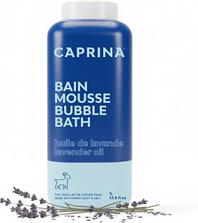 Caprina Fresh Goat’s Milk Bubble Bath, 1L, Hydrating Relaxing Foam Bath, Moisturizing and Gentle on Skin, Made in Canada (Lavender Oil)