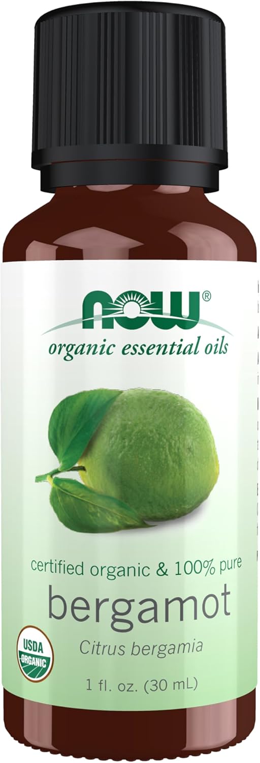 NOW Essential Oils, Organic Bergamot Oil, Sweet Aromatherapy Scent, Cold Pressed, 100% Pure, Vegan, Child Resistant Cap, 1-Ounce