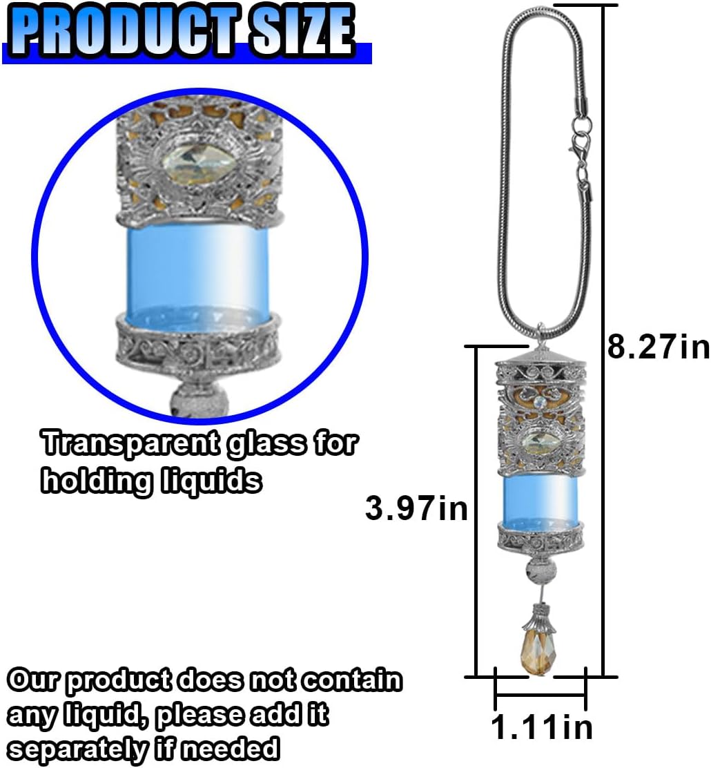 Hanging Car Air Freshener Diffuser, Refillable Essential Oils Empty Perfume Bottle, Alloy Car Aromatherapy Fragrance Perfume Pendant Bottle, Universal Car Interior Ornaments Decor (Silver)