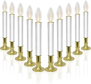 10 Pack Ultra-Bright LED Christmas Window Candles with Brass-Plated Base, Battery Operated Flameless Candles with LED C26 Warm White Bulbs Christmas Window Lights for Holiday Home Wedding Decorations