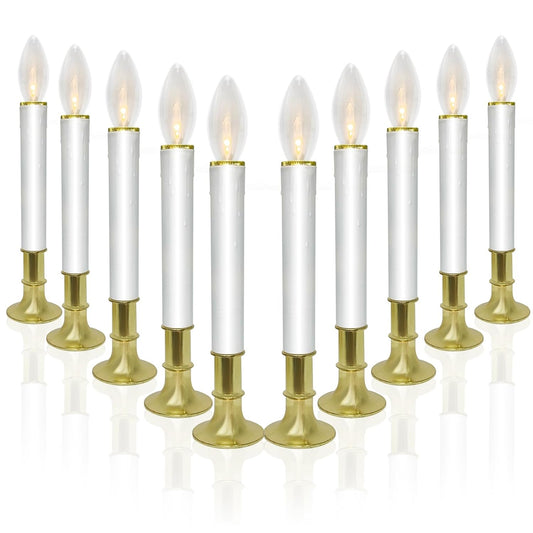 10 Pack Ultra-Bright LED Christmas Window Candles with Brass-Plated Base, Battery Operated Flameless Candles with LED C26