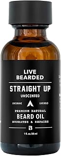 Live Bearded Beard Oil, 1 fl oz - Premium All-Natural Jojoba - Made in the USA - Hair and Skin Care for Men with Dry, Flaky Patches | Straight Up Unscented - Fragrance-Free