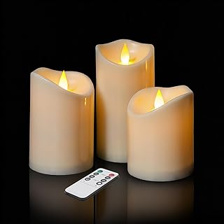 Flameless Candles 4" 5" 6" Set of 3 Outdoor Indoor Ivory Pillars Battery Operated Flickering Candles Include 8-Key Remote Timer Function, Fake Plastic Candles for Wedding, Aniversary, Christmas Decor