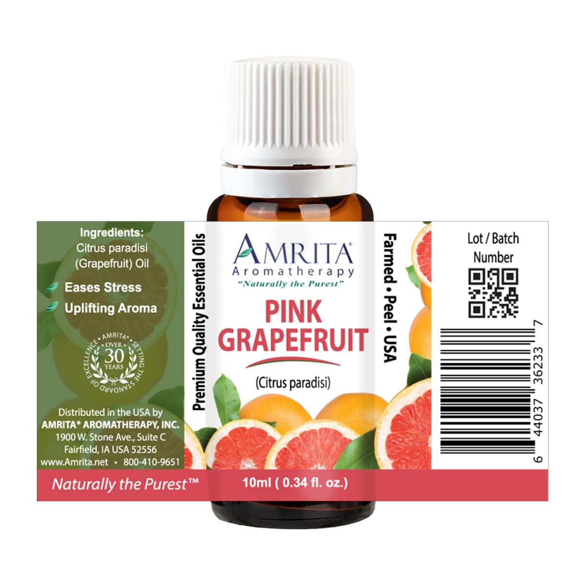 Amrita Aromatherapy: Pink Grapefruit Essential Oil, 100% Pure Undiluted Citrus Paradisi, Therapeutic Grade, Premium Quality Aromatherapy Oil, Tested and Verified, Size: 10mL (0.34 Fl. Oz.)