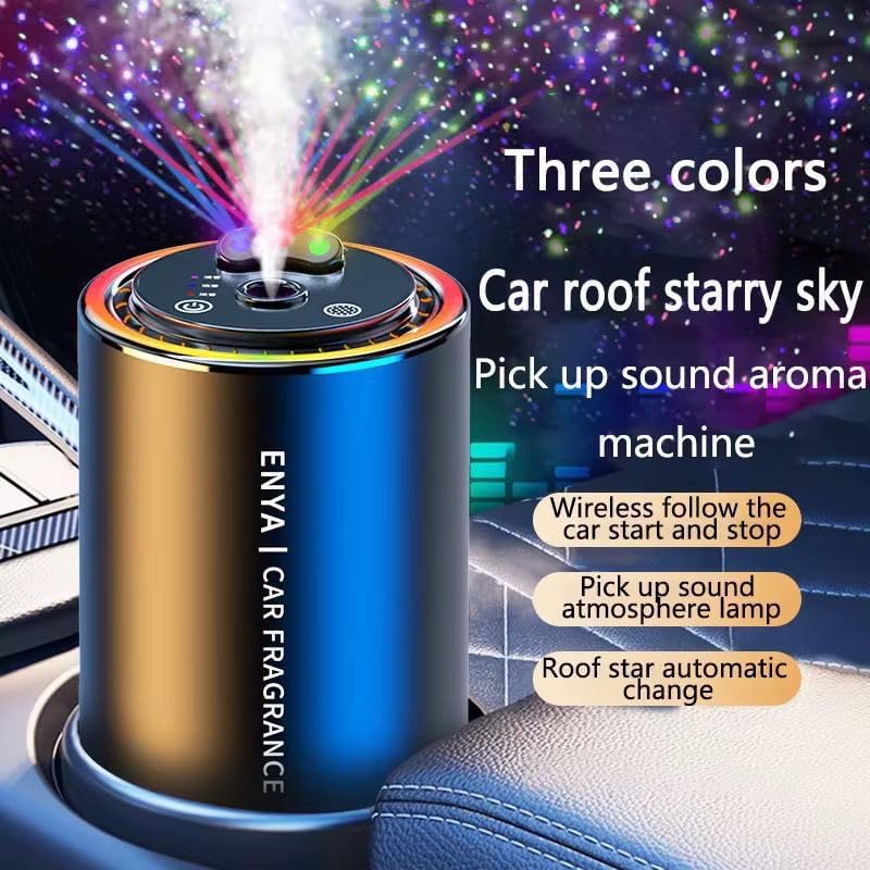 Smart Car Air Freshener Diffuser with Starry Sky Projection and 50ml Perfume, 3 Mode Adjustable Rechargeable Car Aroma Diffuser,Auto On/Off Intelligent,Cologne
