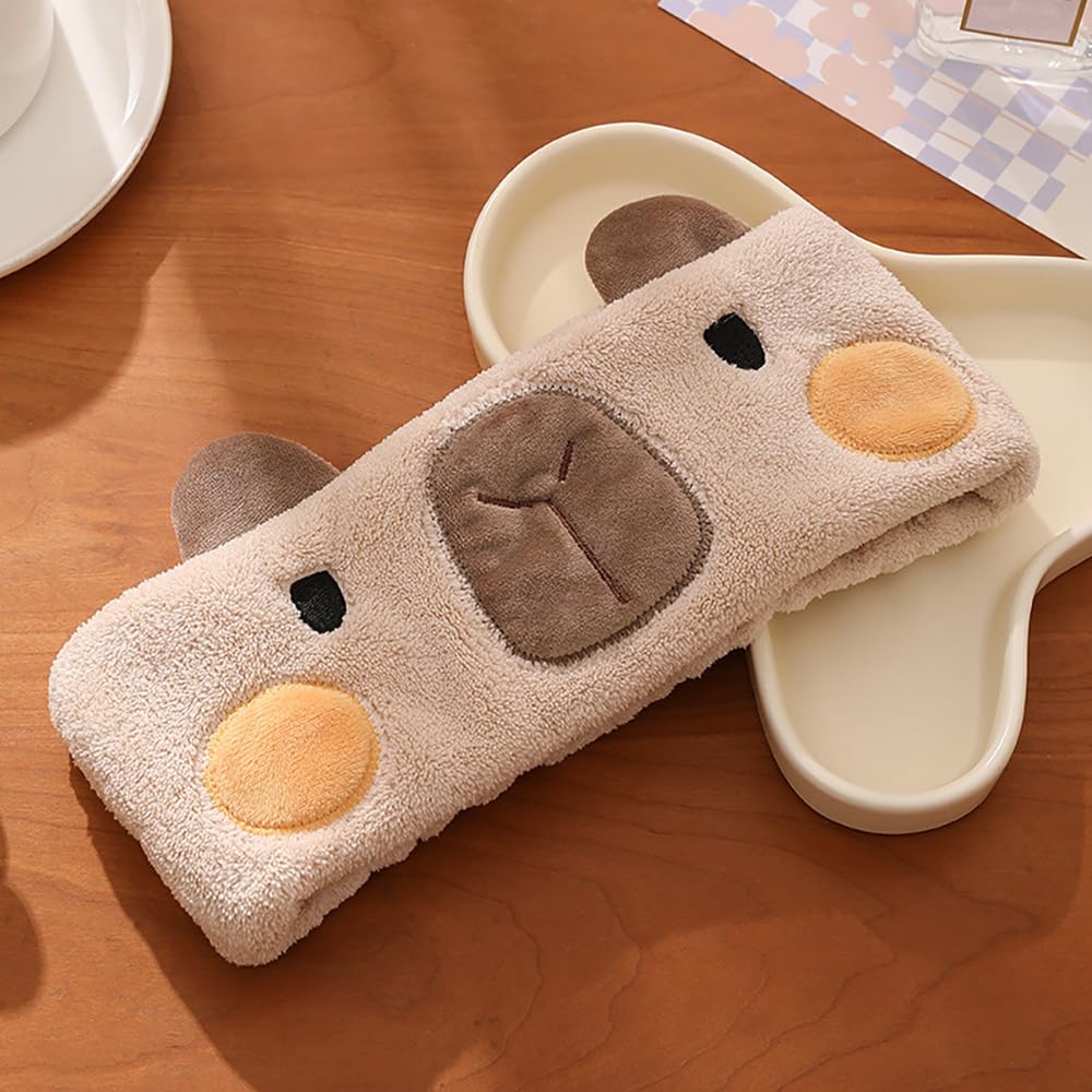 PERFECTSIGHT Kawaii Headband for Spa, Makeup, Washing Face, Party - 2 Pack Cute Hair Band for Shower Beauty Skincare, Soft Facial Headbands for Girls and Women (Brown+Pink Capybara)