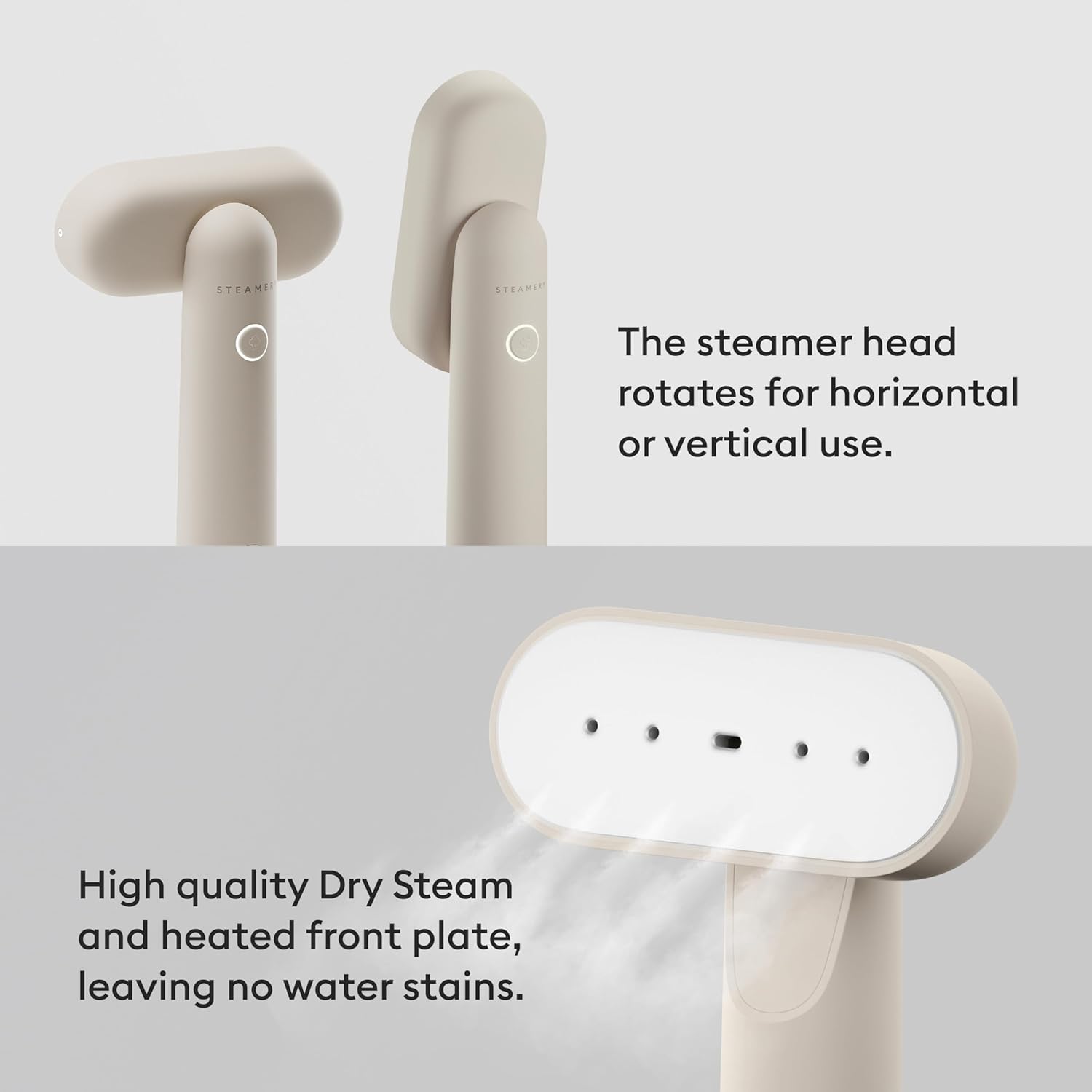 Steamery Travel Steamer Cirrus Lite, 1200W, Steam Output 16g/min, Heat up 18 Seconds, Portable & Packable, Rotating Steam Head, Dry Steam Technology (Beige)