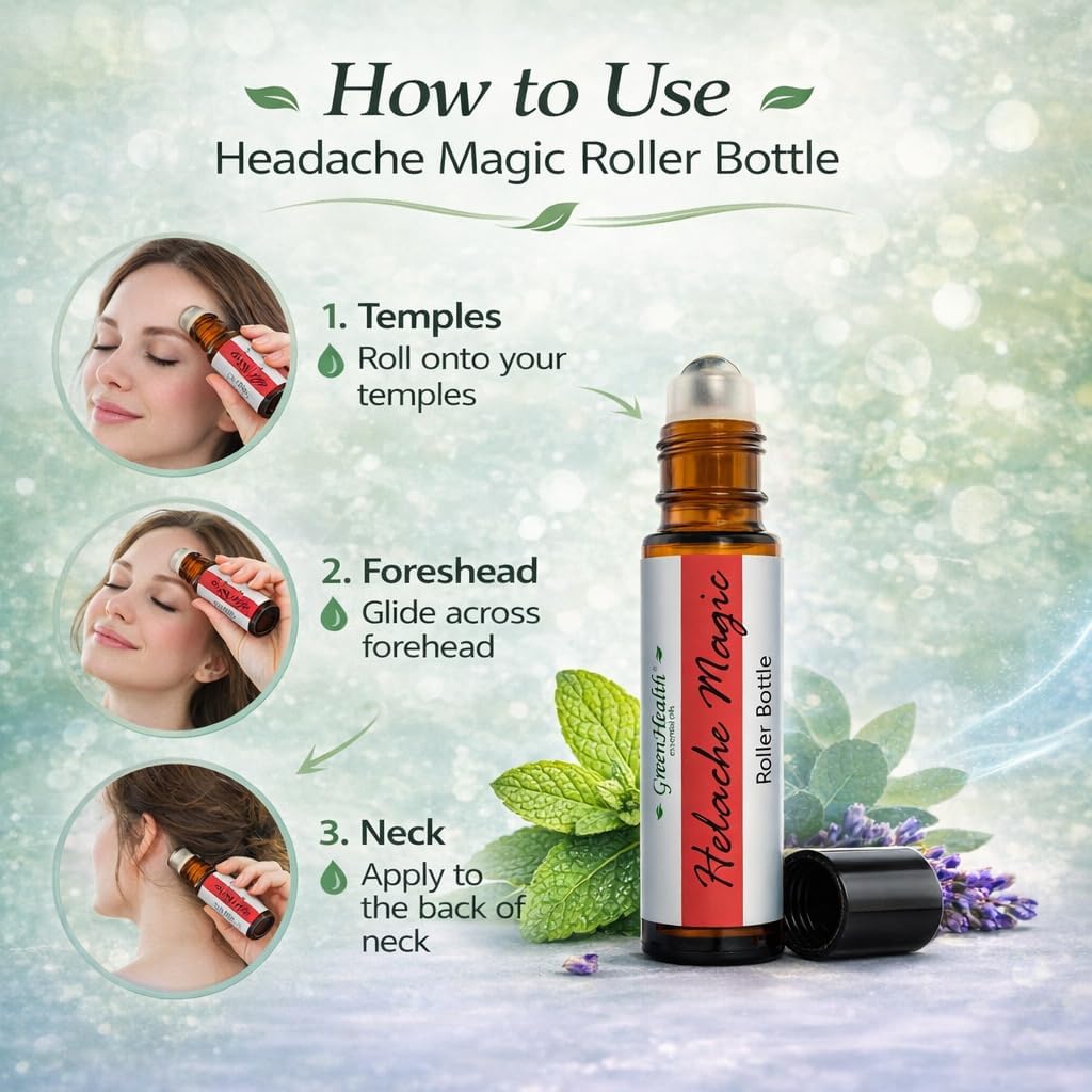 GreenHealth- Pre-Diluted Essential Oil Roll-On - Headache Magic 10 ml Roll On - Ready-to-Use