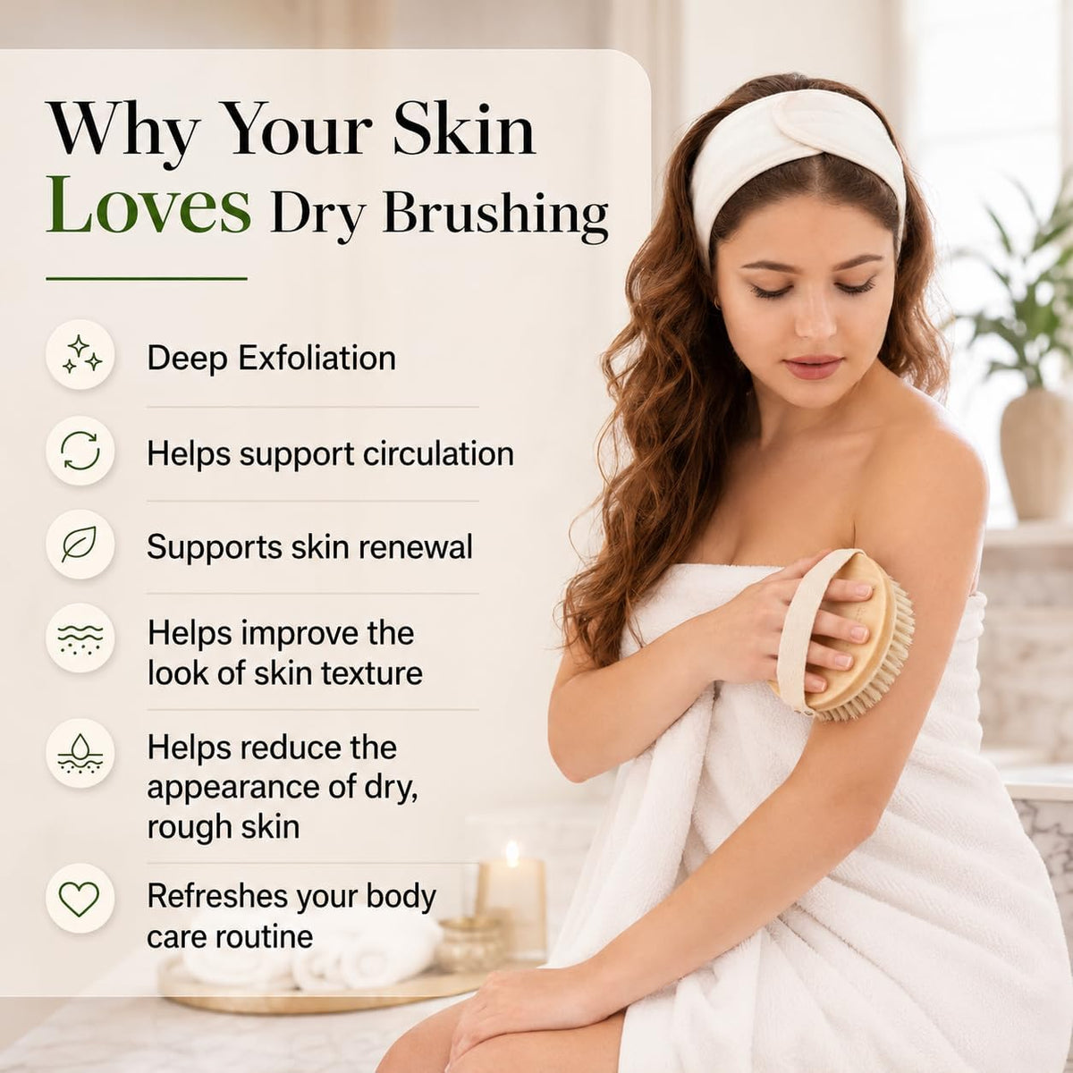 Dry Body Brush for Women &amp; Men, Dry Brush for Lymphatic Drainage, Exfoliating Body Brush with Natural Boar Bristles, Massage Nodes &amp; Bamboo Base for Dry Skin