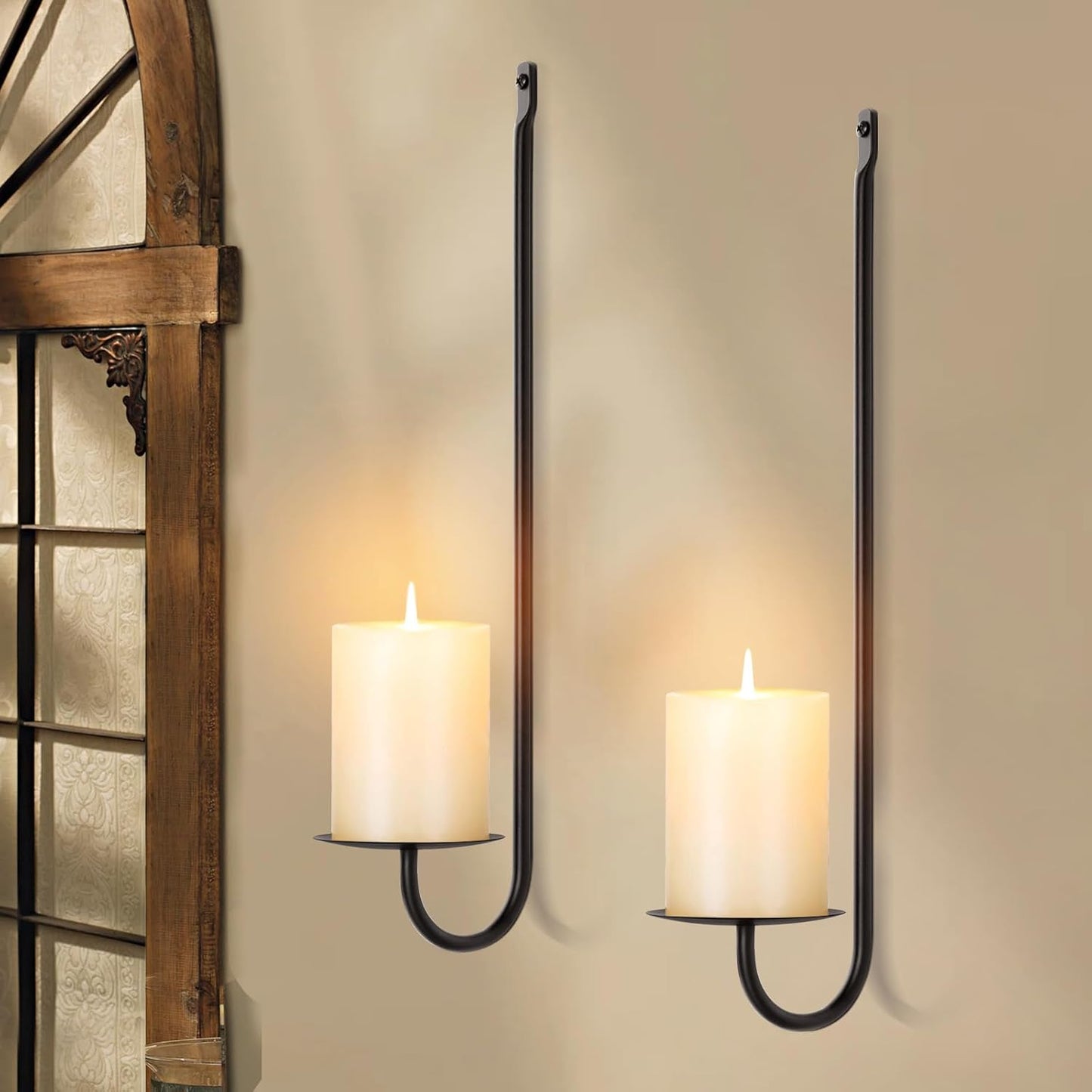 Candle Sconces Set of 2, 16.5 Inch Taper & Pillar Wall Candle Holder, Black Wall Sconces Set of Two, Decor for Entryway, Stair Corner, Living Room, Gifts for Men Women Mom or Dad