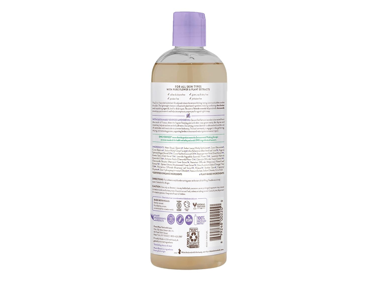 BABO Botanicals Calming Lavender 2-in-1 Bubble Bath & Wash - Relaxing Chamomile & Lavender - EWG Verified- Vegan- for All Ages- Scented with Lavender Essential Oil