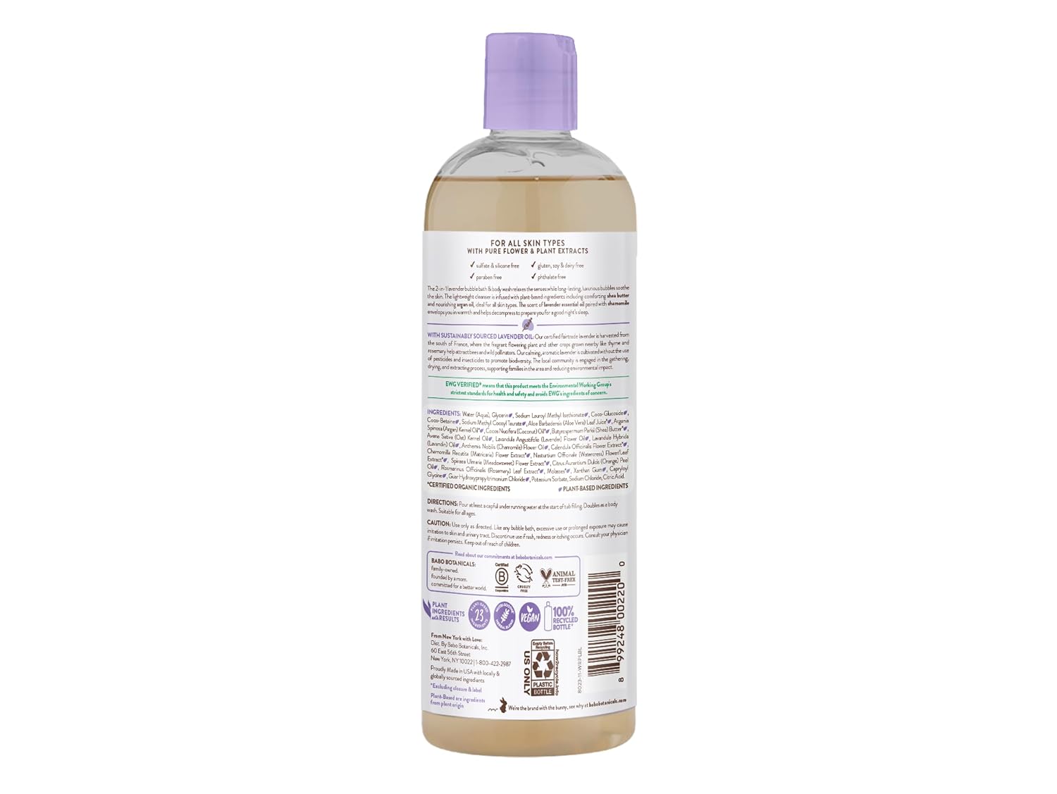 BABO Botanicals Calming Lavender 2-in-1 Bubble Bath & Wash - Relaxing Chamomile & Lavender - EWG Verified- Vegan- for All Ages- Scented with Lavender Essential Oil