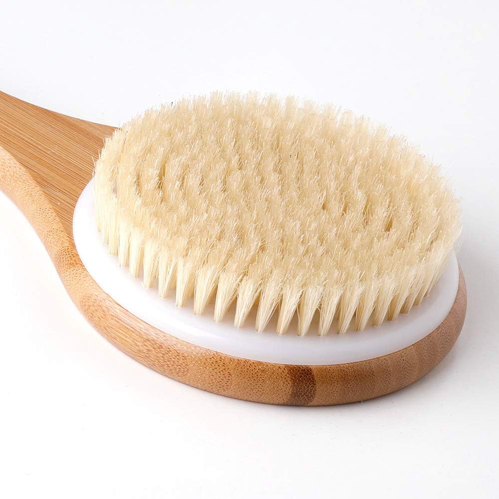 Body Brush Dry Brushing Back Scrubber Shower Bath Brush Bamboo Wood Long Handle Natural Bristles exfoliating Massage Improve Blood Circulation Cellulite