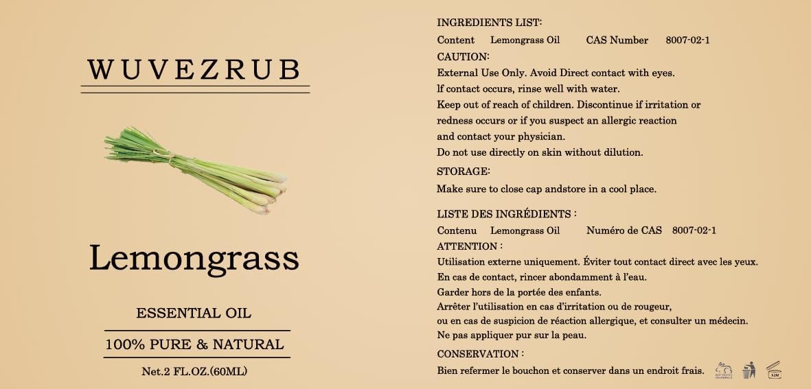 Lemongrass Essential Oils 60ML, 100% Pure and Natural Essential Oil for Aromatherapy Diffuser - 2 Fl Oz/Lemongrass