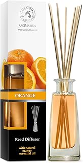 Orange Diffuser w/Orange Oil 3.4 Fl Oz - Fresh Room - Long Lasting Fragrance - Scented Reed Diffuser Orange - Diffuser Gift Set - for Aromatherapy - Home - Orange Essential Oil Diffuser by AROMATIKA