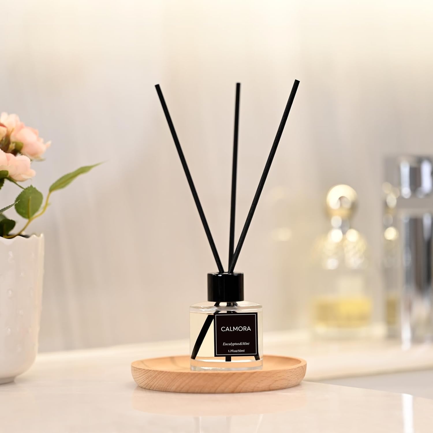 CALMORA Reed Diffuser Set of 3, 50ml Fresh Linen/Eucalyptus & Mint/Ocean Scented Oil Diffuser with 15 Sticks | Home Fragrance for Bedroom, Bathroom, Office & Living Room