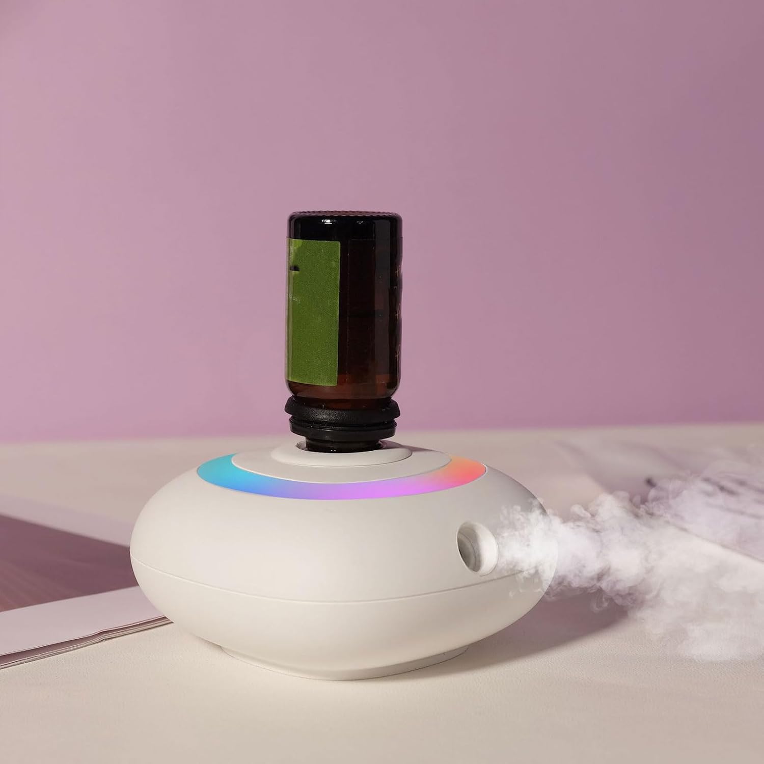 Mini Essential Oil Diffuser, Automatic Spraying Aromatherapy Diffuser with Rotating Colorful Lights and Timer Portable Rechargeable Mini Scent Air Machine for Bedroom