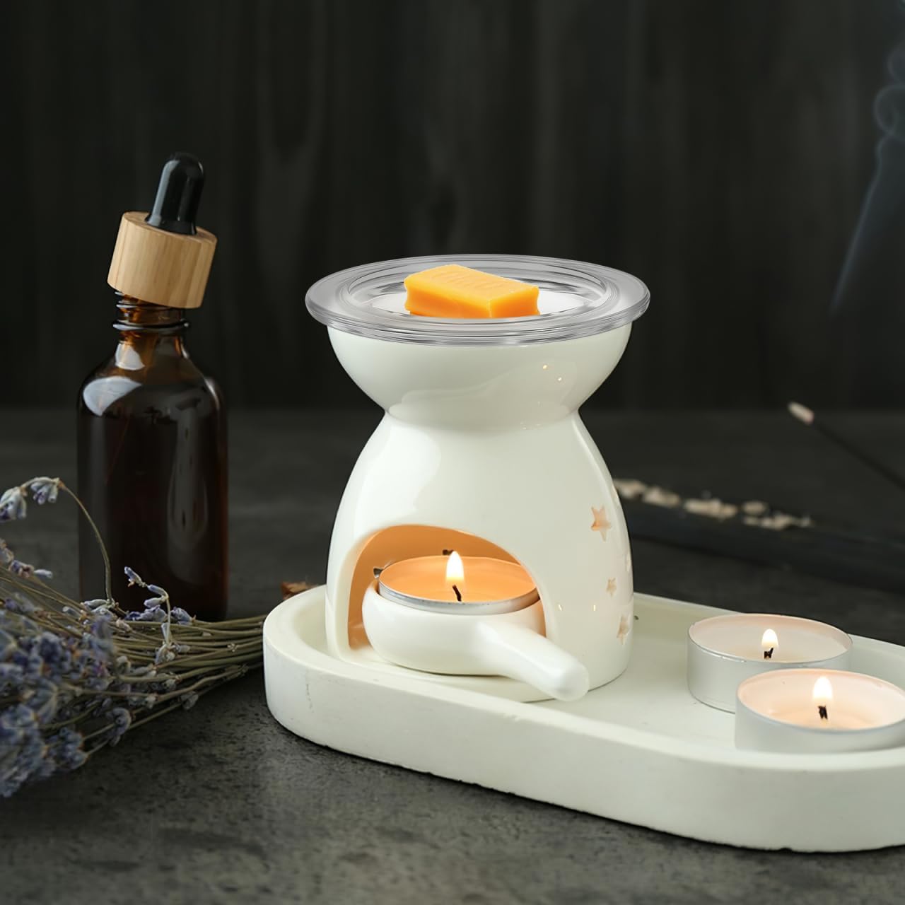 1Pc Wax Warmer Replacement Dish, 4.6in Glass Heating & Melting Plate Round Aromatherapy Tray, Candle Bowl Replacement Wax Heating Tray Oil Melting for Home Office (Inner Diameter 3.5in)