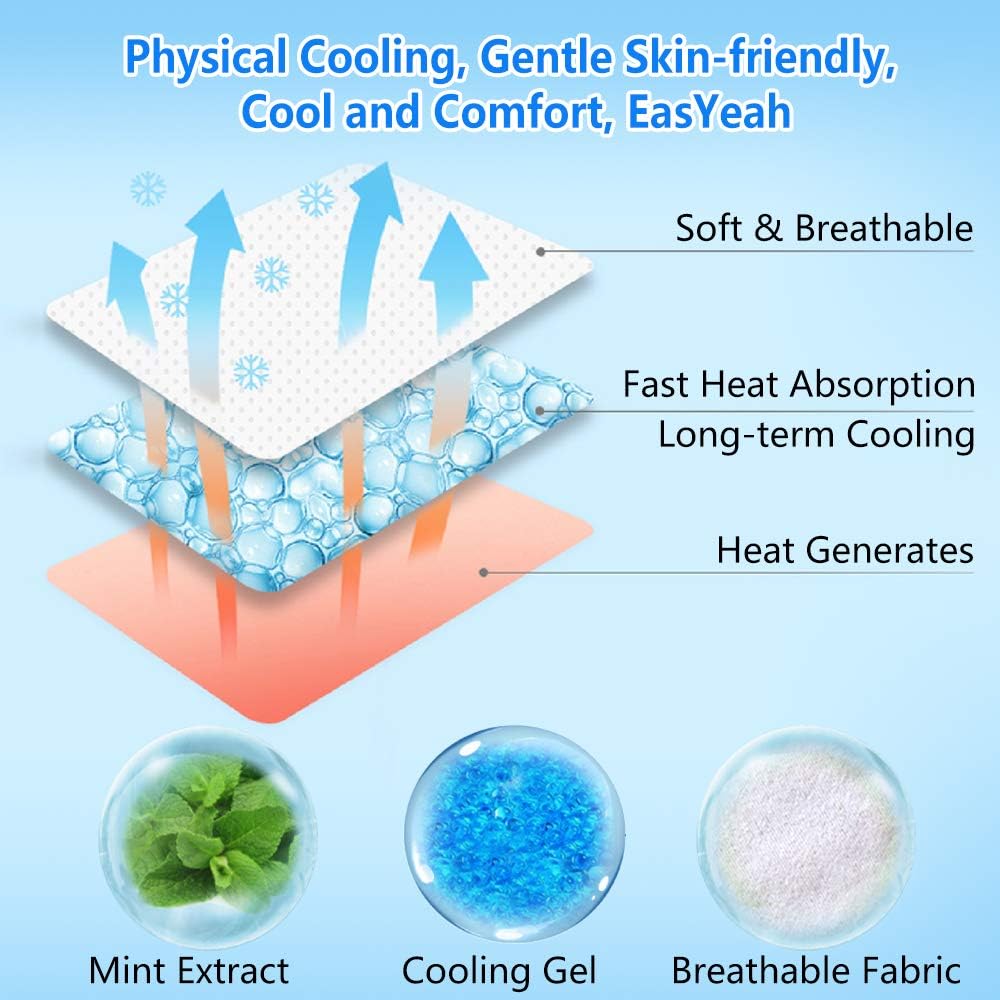 EASYEAH 12 Sheets Cooling Patches for Fever Discomfort & Pain Relief, Cooling Relief Fever Reducer, Soothe Headache Pain, Pack of 12
