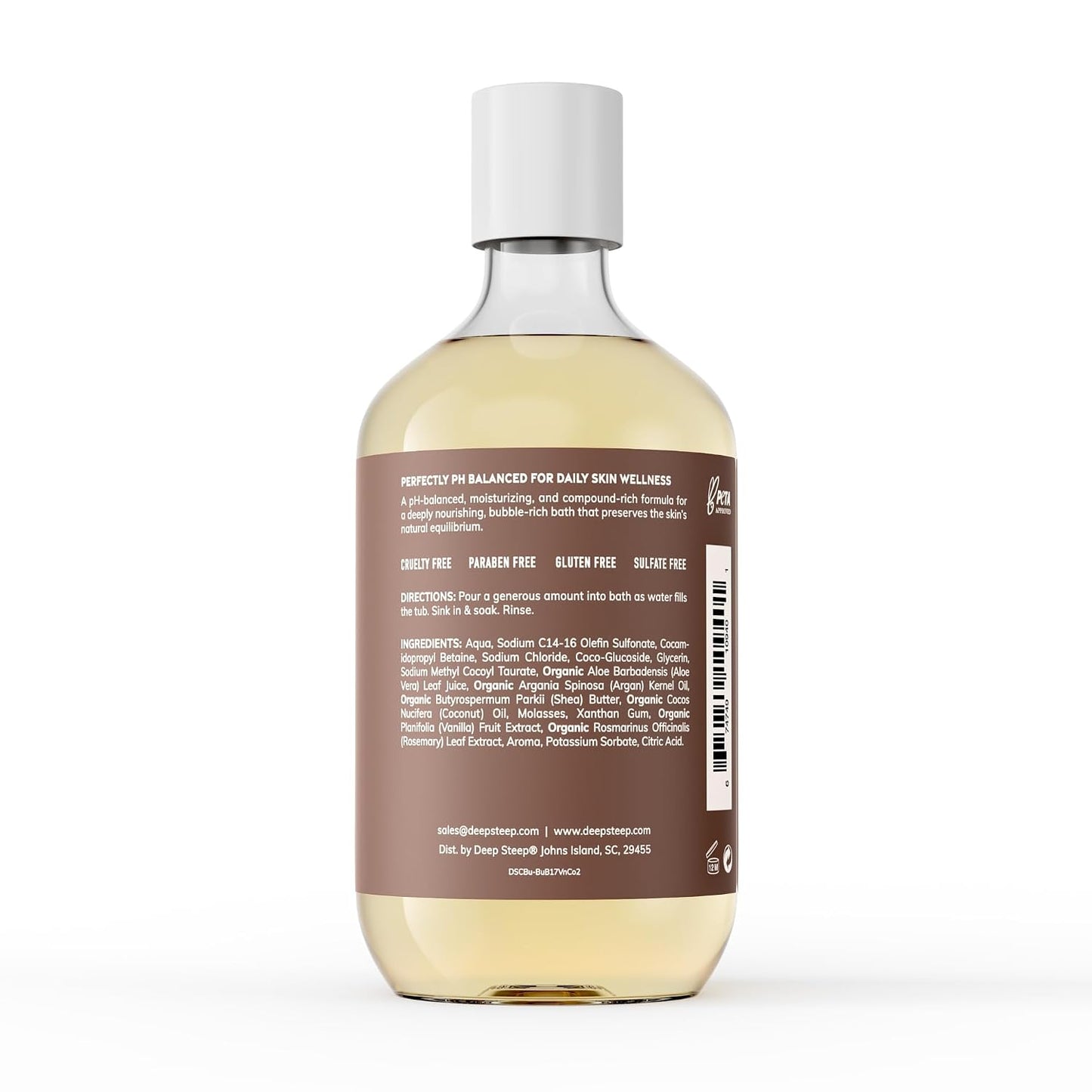Deep Steep Vanilla Coconut Bubble Bath for Women, Hypoallergenic, Clinically Tested, Clean Formula for Sensitive Skin, Sulfate-Free, 17 fl oz Bottle, Essential Bath Accessories