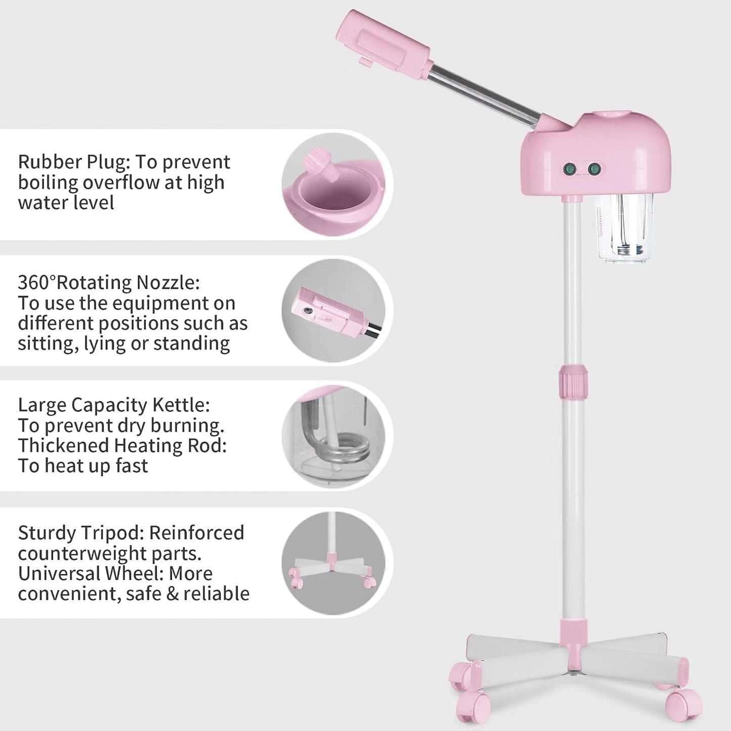 Professional Facial Steamer, Vaporizador Facial Steamer for Esthetician, Vapor Face Steamer, Pink