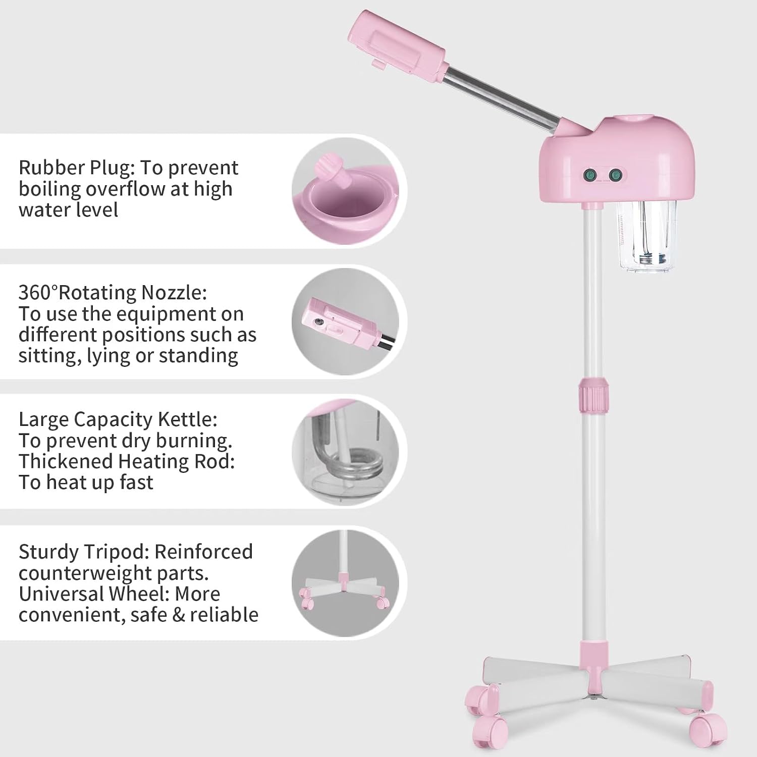 Professional Facial Steamer, Vaporizador Facial Steamer for Esthetician, Vapor Face Steamer, Pink