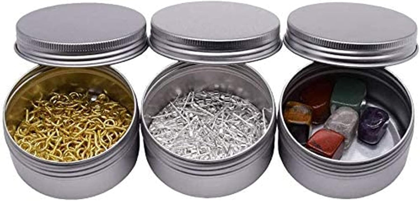 6-Ounce 12 Pack 180ml Empty Silver Round Aluminum Tin Cans Screw Top Metal Tins Aroma Hair Wax Tins Cosmetic Container Organization for Accessories DIY Beauty Salve Crafts Spice Candles