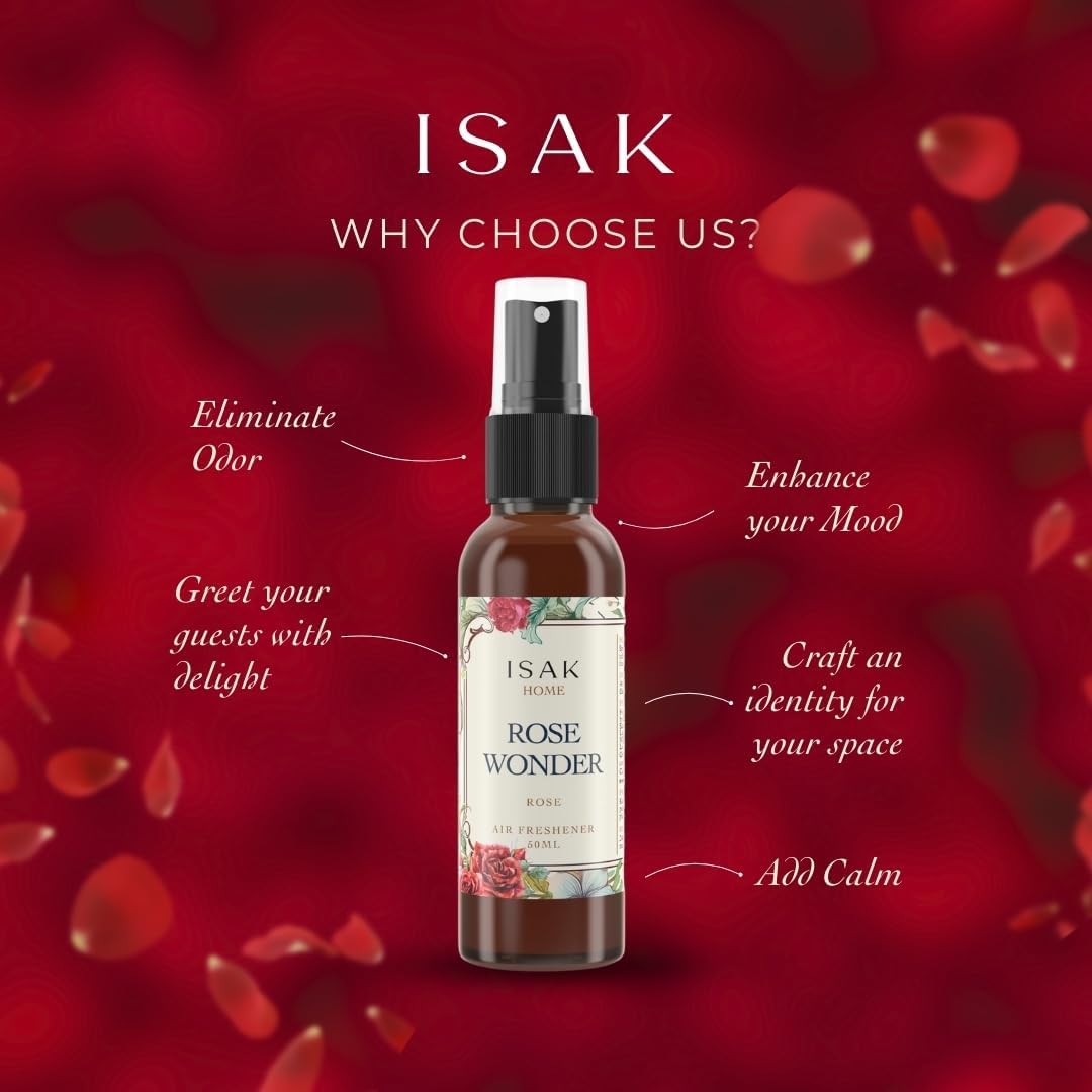 ISAK Rose Wonder Air Freshener Room Spray for Home Spray for Good Smell, Enhance Mood, Scented Air Freshener used on Curtains, Cushions, Fabric Wall - 50 ml