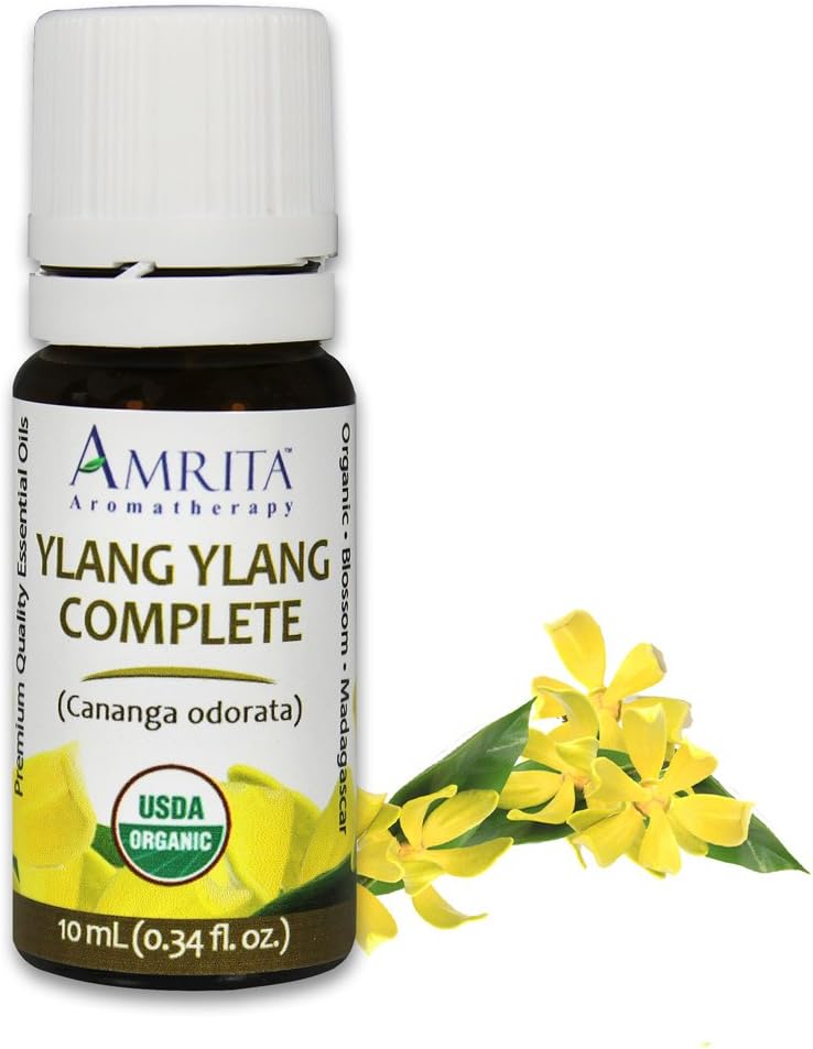 Organic Ylang Ylang, Complete Essential Oil - Cananga odorata - 100% Pure Undiluted & Therapeutic Grade, Premium Quality Aromatherapy Oils, Tested & Verified - 10ML : AMRITA Aromatherapy