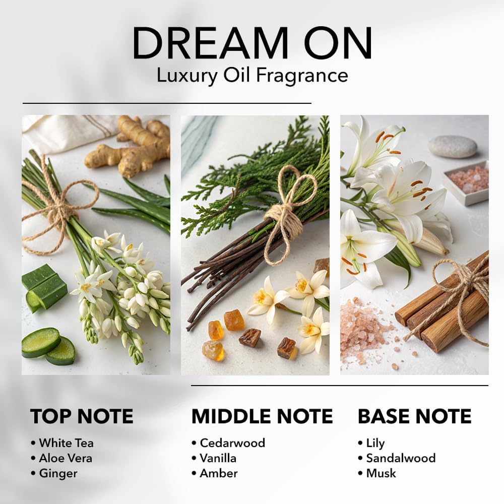 Dream On Diffuser Oil, Luxury Hotel Scent Diffuser Oil for Home, Office & Spa, Fragrance Essential Oils for Aromatherapy, Aloe Vera & Cedarwood, 3.3 FL Oz, 100 mL