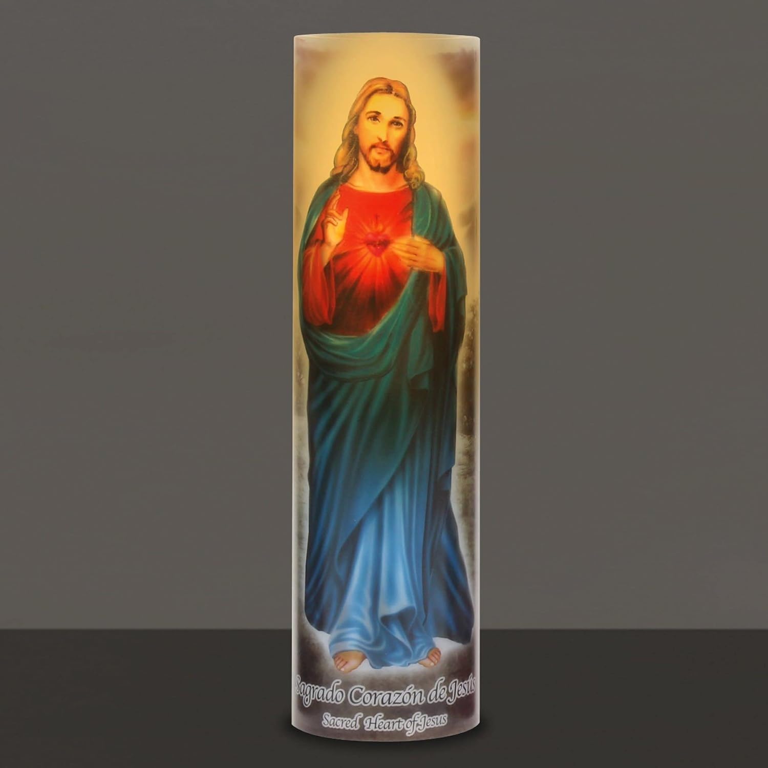 Stonebriar Jesus Flameless LED Devotional Prayer Candle with Automatic Timer, Unique Religious Decoration for Home, Office, or Place of Worship 8 Inches