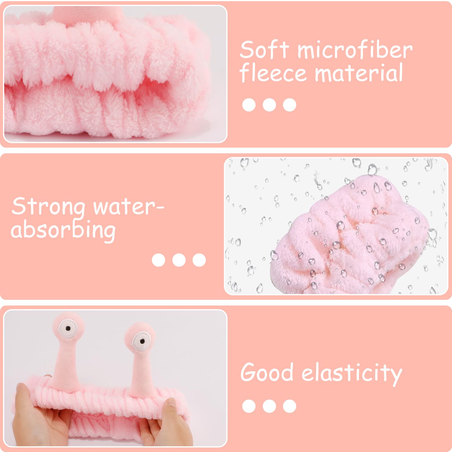 SuPoo 9 Pcs Skincare Headbands Snail Spa Headband and Wristband Set Alien Pink Face Wash Wristbands Cute Makeup Hair Band for Washing Face Wrap Head Towel Wrist Towels for Shower