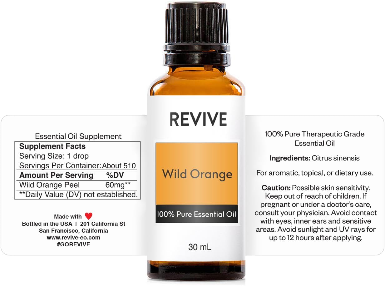 Wild Orange Essential Oil 30mL by Revive Essential Oils - 100% Pure Therapeutic Grade, for Diffuser, Humidifier, Massage, Aromatherapy, Skin & Hair Care
