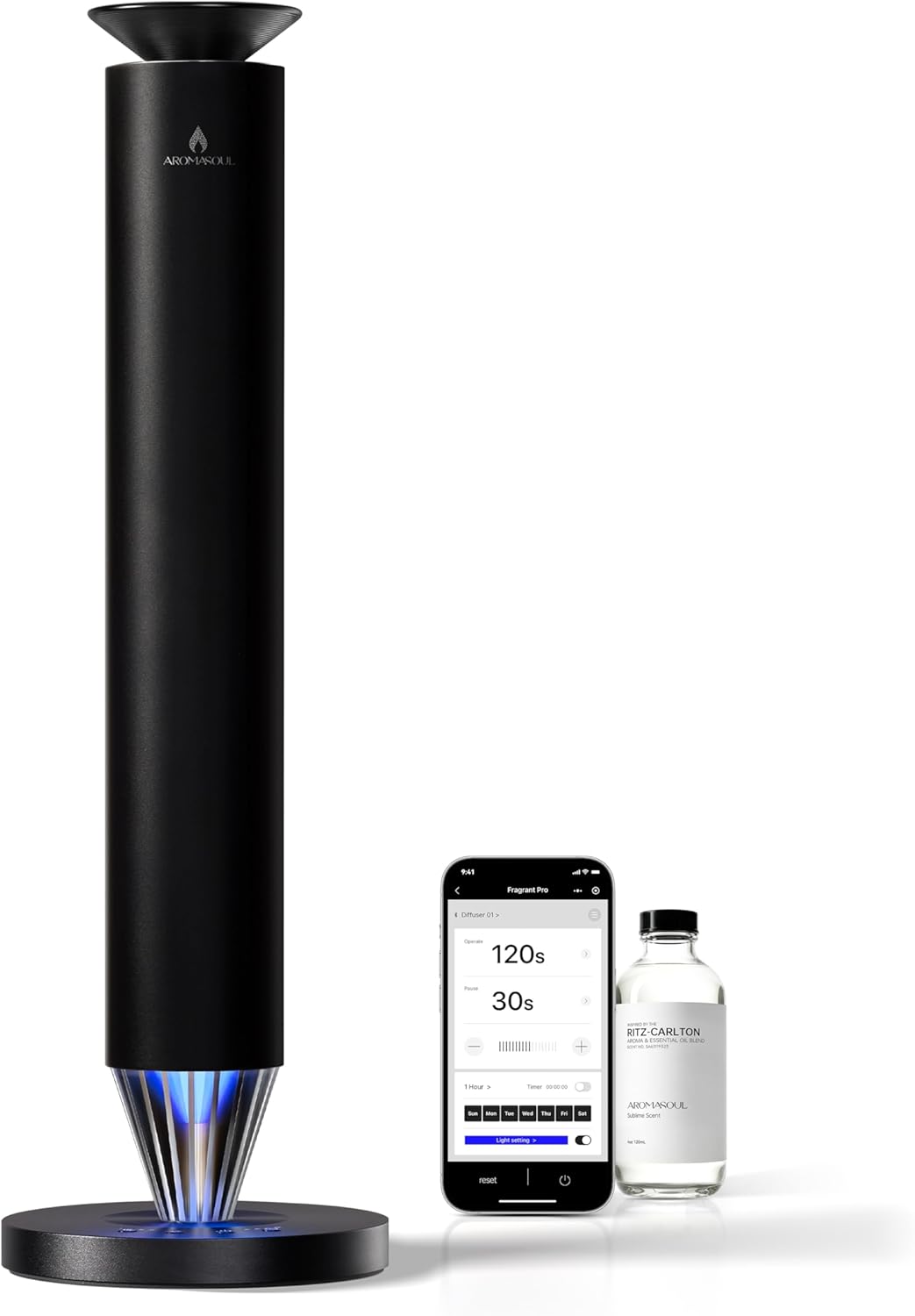 Wireless Rechargeable Hotel Scent Diffuser Starter Kit - 1500 Sq Ft Coverage, Alloy Atomization System,Mood Light,Waterless Oil Diffuser, Including 120ml Essential Oil, for Home,Large Room,Spa,Black