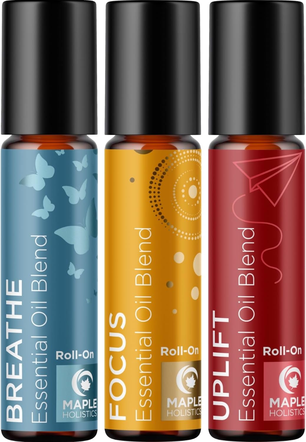 Aromatherapy Roll on Essential Oils Set - Wellness Essential Oils Set Variety Pack with Focus Uplift & Breathe Essential Oil Rollers - Fun & Cute Wellness Gift for Young Women and Teens (3 Pack)