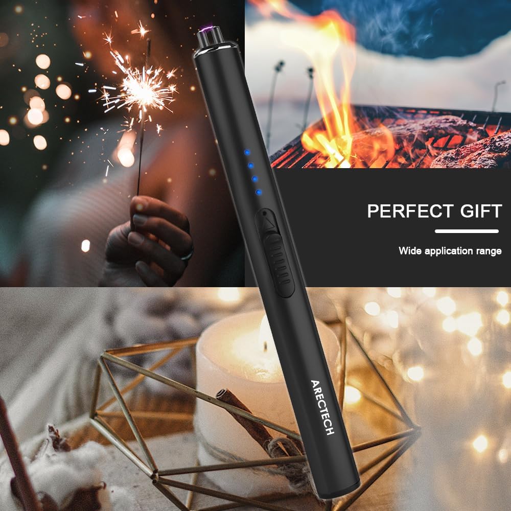 ARECTECH Electric Candle Rechargeable Lighter Arc Plasma Lighters for Candle Kitchen Camping Christmas Type-C Black