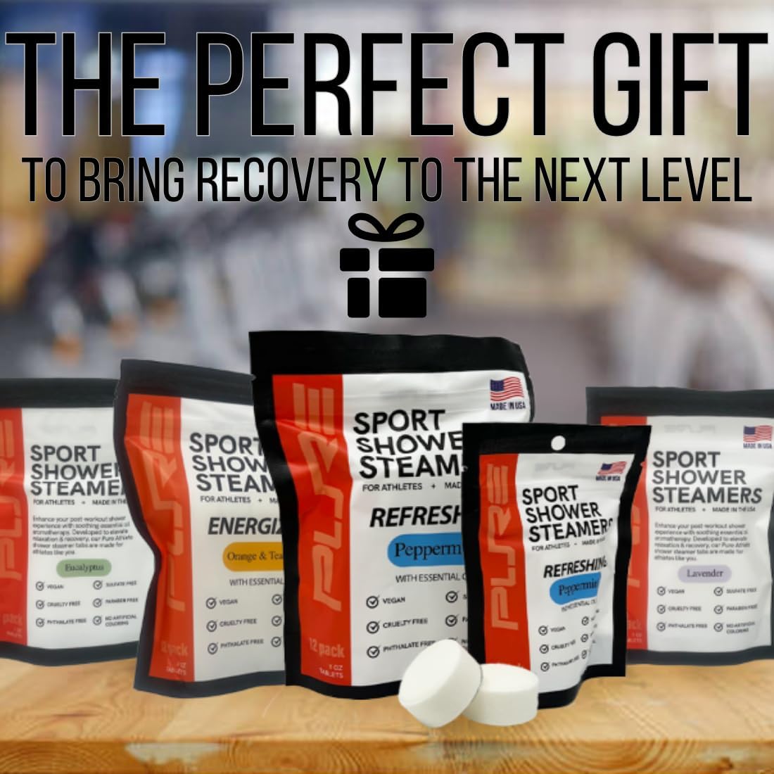 Pure Refreshing Sport Shower Steamers - Peppermint, Made in USA with Natural Minty and Eucalyptus Essential Oil, Father’s Day Gifts for Runners, Muscle Recovery, Self Care, Relaxation
